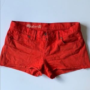 Madewell red jean shorts